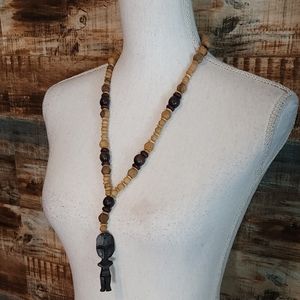 🌟 3 for $15 Deal! 🌟Wooden tiki man necklace with wood beads